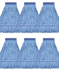 Beefy Heavy Duty Mop Head Replacement For General And Floor Cleaning, Wet Industrial Blue Cotton Looped End String Refills, 6 Pack