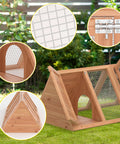 Outdoor A Frame Rabbit Hutch And Small Animal Coop With Two Door Run Cage in wood and wire with detailed inserts and garden setting.