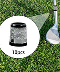Image showing 10X Golf Club Ferrules For 0.37 Inch Iron Shafts Replacement Accessories with silver argent finish beside a golf iron