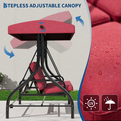 Three Seat Go To Outdoor Patio Swing With Adjustable Canopy And Backrest Thickened Removable Cushions Converts To Bed Comfy