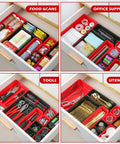 46 Piece Tool Box Organizer Tray Set With Five Sizes And 15Lb Magnetic Pickup Pen for organizing food, office supplies, tools, utensils in drawers.