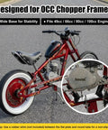 Versatile 100cc 49cc 66cc 80cc Gas 2 Stroke Chopper Engine installed on a red custom bike with white wheels
