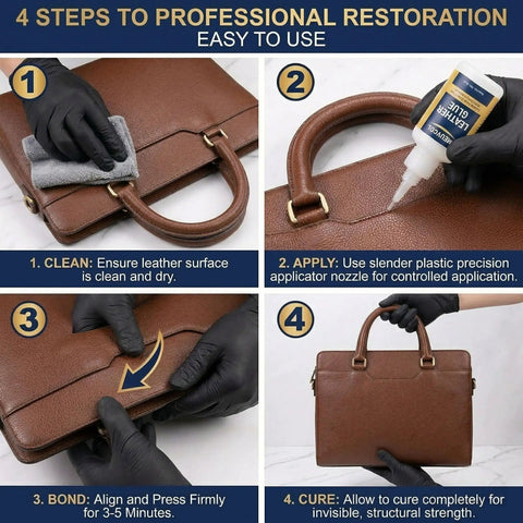 Leather Glue Pro Grade 100g Fast Setting Adhesive For Purses Shoes Car Seats Suede And Upholstery Clear Drying Strong Bond Includes Six Precision Tips Great For Wallets Belts Jackets And Quick Clean Repairs At Home used for bag repair
