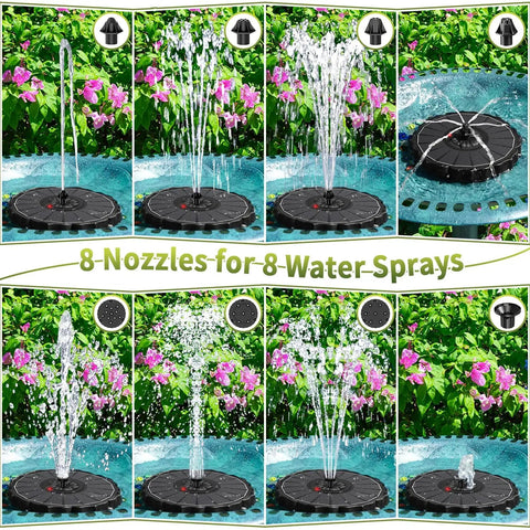 Cloudy Day Ready Solar Fountain For Bird Bath With 2000mAh Battery Backup Glass Garden Water Feature With 3.5W Pump 8 Nozzles