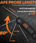 1 Second Instant Read Meat Thermometer with waterproof probe showing 180-degree rotation and auto on-off feature for grilling