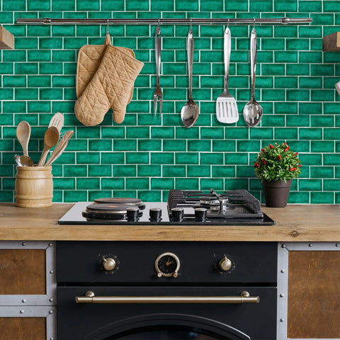 Kitchen with 12x10 Inch Peel And Stick Backsplash Tile For Kitchen And Bathroom, self adhesive waterproof wall panels with crackle glaze subway tile look
