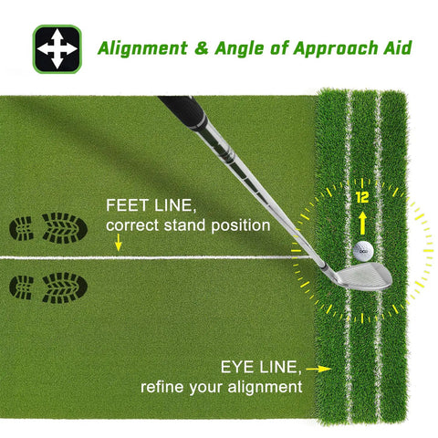 Oversized 6 By 4 Ft Golf Hitting Mat For Driver And Iron Practice Indoor Outdoor Pro Grade Turf With Alignment Lines And Guide