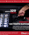 11-Piece SAE Ratchet Wrench Set With 120-Tooth Precision Gear being used in car engine, chrome vanadium steel tools showcased.