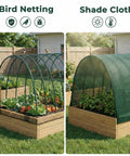 Garden Hoops for Raised Beds and Greenhouses, 24 Pack DIY Kit with 17 Inch Polypropylene Hoops, featuring bird netting and shade cloth