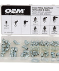 Grease Fitting Assortment Kit, SAE and Metric, 70-Piece, Straight, 45 Degree and 90 Degree Angled Fittings, Organizer Case With Chart