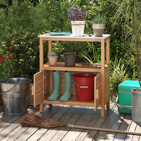 Dope Patio Wood Storage Cabinet For Outdoor Kitchen Acacia Buffet With Marble Style Countertop Open Shelf And Two Doors