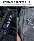 Titanium EDC Pry Bar Keychain Multitool Pocket Tool With Bottle Opener clipped to pants and backpack