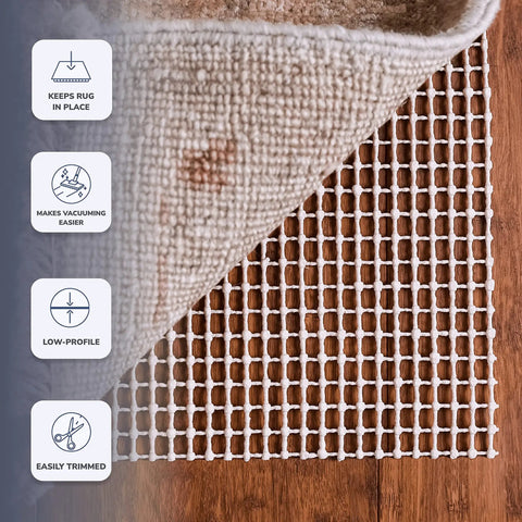 Natural Non Slip Rug Pad For Hardwood Floors And Hard Surfaces Low Profile 2 Ft X 6 Ft detail showing grip under rug
