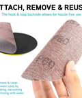 5 Inch Mesh Sanding Discs Set With 60 Pcs Grit 60 80 100 120 180 240 320 showing hook and loop backing for reuse