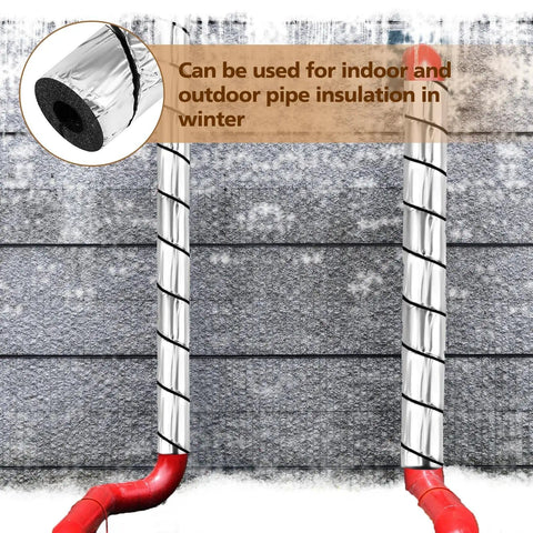 Six Pack Pipe Insulation Foam Tubes With Spiral Aluminum Foil Wrap Waterproof Outdoor Pipe Covers For Bends And Irregular Pipes Half Inch Inner Diameter 12 Or 15 Inch Length Flexible Fit on outdoor red pipes