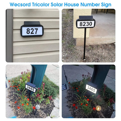 Solar Address Sign With LED Illuminated House Numbers, Outdoor IP65 Waterproof Plaque, different installation examples