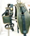 Olive Green Nylon Driving Harness With Brass Plated Fittings And Diamond Chain Browband And Noseband Beige Patent Piping