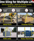 Image showcasing Heavy Duty 1 Inch By 3 Foot Nylon Eye And Eye Rigging Sling Straight Up Built Tough For 3200 Lb Vertical Lifts with various lifting applications.