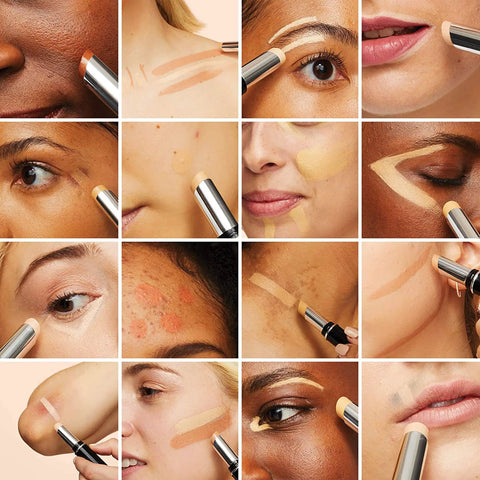 Quick Fix Concealer Stick Soft Ivory Lightweight Vegan Formula Paraben Free And Fragrance Free Long Lasting Smudge Proof Wear applied to diverse skin tones.