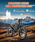 Built Different 3000W Electric Bike Rolling At 42 MPH With 100 To 200 Mile Range Powered By 60V 70Ah Battery Featuring 26 Inch Fat Tires And Full Suspension For Adult Riders with ergonomic design details