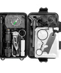 10 In 1 Emergency Survival Kit With Knife, Blanket, Compass, Fire Starter, Flashlight, Saw, And More in waterproof case