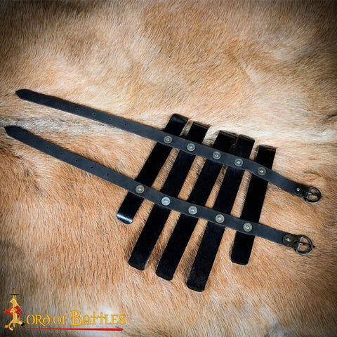 Medieval Bracers For Cosplay And Reenactments, Fully Functional Arm Guards With Splinted Steel, Viking Inspired Armor laid on fur