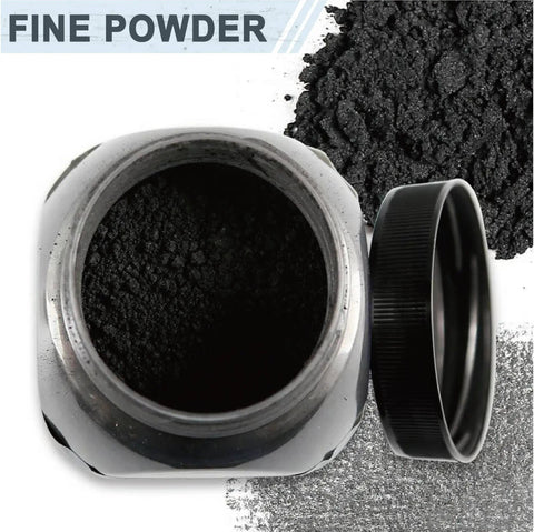 Open jar of ultra-fine pure graphite powder for sketching and art with lid, Pro Grade Graphite Powder for Sketching and Art.