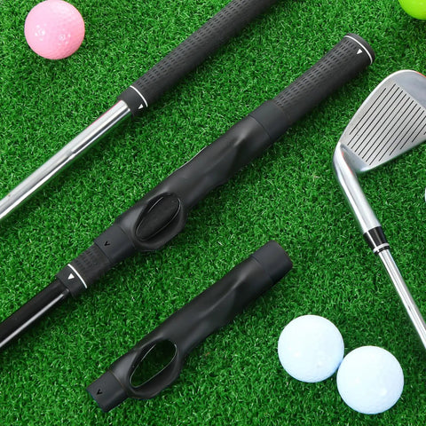 Three Pack Golf Grip Trainer Set For Right Handed Golfers Easy Swing Trainer Accessories on grass with clubs and balls