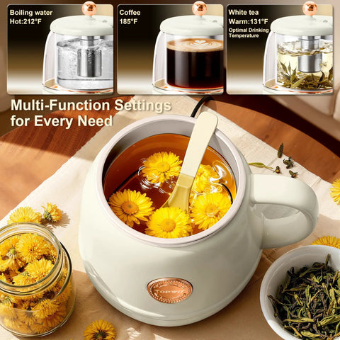 14 Oz Travel Electric Kettle With Rapid Heating To 212 Degrees Fahrenheit Temperature Control Mug with flowers inside