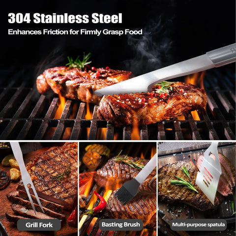 Heavy Duty Grillin Gift Set for Retired Men Dad Grandpa Boss Coworker Teacher BBQ Lovers Stainless Steel Grill Utensils during use