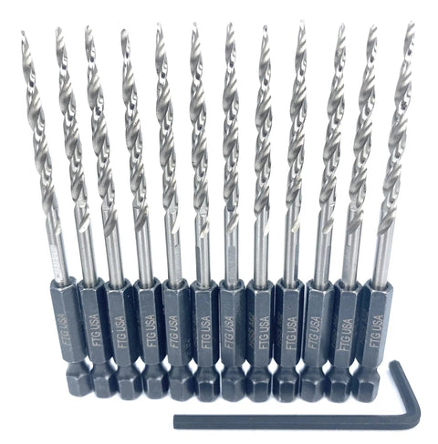 Durable Tapered Wood Drill Bits Set, 12 Piece, Size Nine Sixty Fourth Inch, Replacement for Countersink Bit Set, All Bits The Same Size