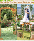 Arched-Top Wooden Garden Arch For Outdoor Use, 7.5 Ft Tall Trellis Arbor For Climbing Plants, perfect for weddings and gardens.