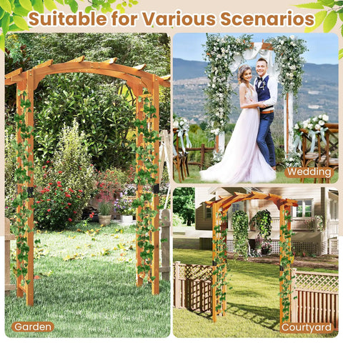Arched-Top Wooden Garden Arch For Outdoor Use, 7.5 Ft Tall Trellis Arbor For Climbing Plants, perfect for weddings and gardens.