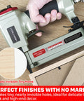 Pneumatic Pin Nailer 23 Gauge Headless Micro Pinner For Cabinets And Interior Decor shown with wood finish and pins.