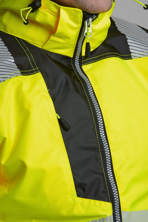 Hi Vis Winter Work Jacket With Reflective Waterproof Shell And Thermal Quilted Lining ANSI 3 Safety Coat X Large close-up zipper view