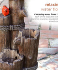 3 Tier Outdoor Birdhouse Water Fountain With Cardinal Accent, Rustic Brown Garden And Patio Decor, 35 Inch Tall, side view