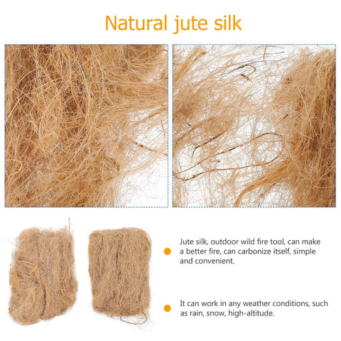 Close-up of natural jute silk texture in Two Pack Jute Silk Fire Starter Cord For Camping And Outdoor Survival, Easy Ignition Rope