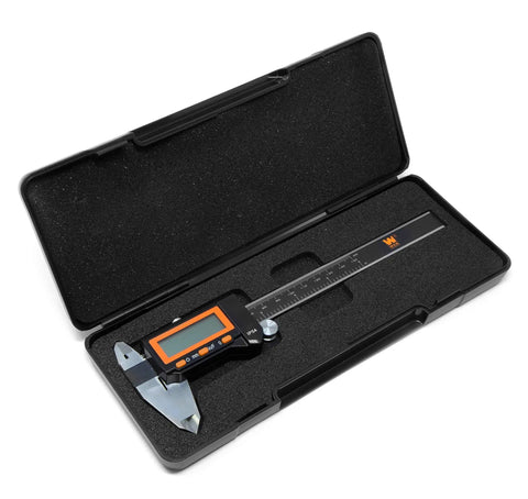 Digital Caliper 6.1 Inches Stainless Steel Water Resistant With LCD Readout And Storage Case IP54 Rated in black case