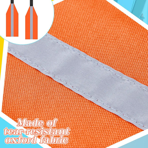 Close-up of orange safety travel flag for kayak and canoe with reflective stripe and durable oxford fabric.