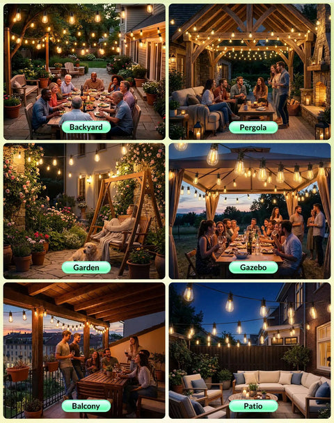 Outdoor String Lights LED Patio Lights 100Ft Waterproof Dimmable Porch Lighting With Remote Shatterproof S14 Bulbs over backyard