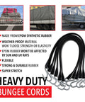Heavy Duty Rubber Bungee Cords With Hooks For Tarp And Cargo Straps Made In USA, black durable tie down gear for securing cargo