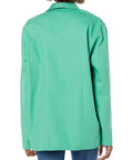 Back view of SparkGuard Flame Resistant Welding Jacket For Men Green Heavyweight 12 Oz 100 Percent Cotton Sateen ASTM D6413 Certified