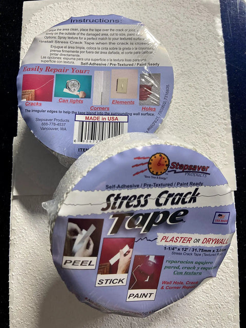 Image of Self-Adhesive Stress Crack Tape 1.25 Inch By 12 Foot Textured Roll For Plaster Wall Crack Repair Paint Ready Peel And Stick.