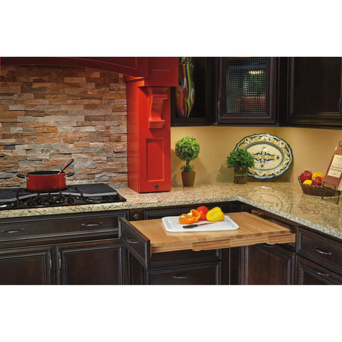 Killer Pull Out Tambour Counter Extender For 21 Inch Drawers Heavy Duty Maple Wood Sliding Cabinet Organizer showcases kitchen workspace.