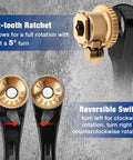 Slick 1/4 Inch Mini Ratchet Wrench Set With Magnetic Hex Bit Holder And Double Head Design showing 72-tooth mechanism and reversible switch.
