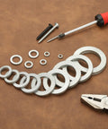 20 Pack M8 Wedge Locking Washers, Heavy Duty Manganese Steel Safety Hardware For Bolts And Screws beside screws and a screwdriver.