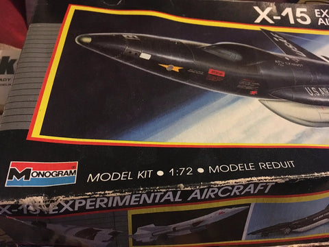 Box of X-15 Experimental Aircraft 1 To 72 Scale Model Kit with dope detailing and clear windscreen art