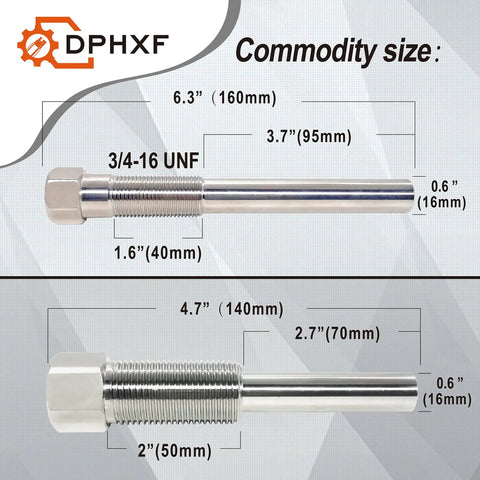 Image of two measurements of Heavy Duty Hardened Primary And Secondary Clutch Puller Tool Kit With 12 Piece Beast Set showing dimensions and sizes