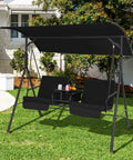 Two Person Porch Swing With Canopy Outdoor Swing With Pivot Storage Table Cooler Bag Two Cup Holders Removable Cushions Patio Swing