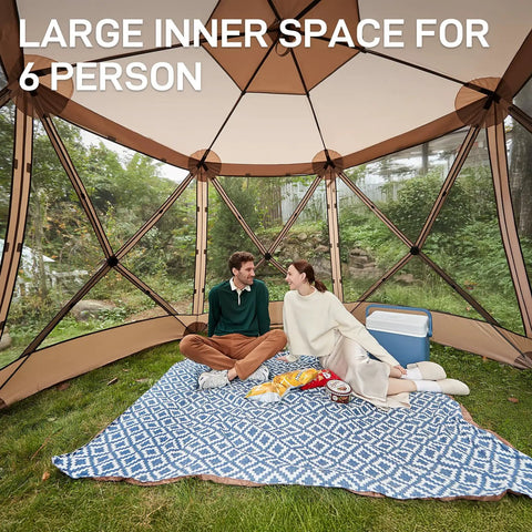 Interior view of Pop Up Screen House Tent For Camping 11.5 By 9.8 Ft Instant Gazebo With Netting Grab And Go Backyard Shelter
